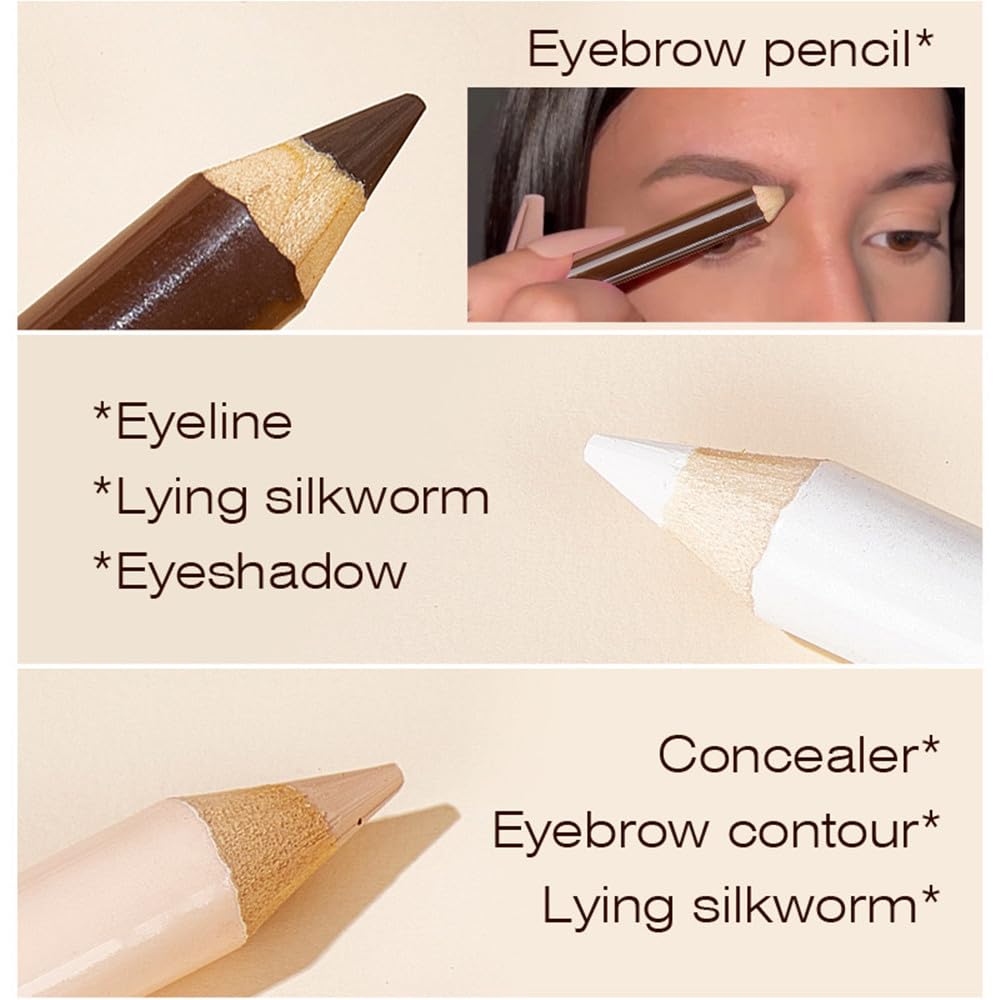 Set de lápices de contorno y resaltador de cejas – 3 lápices de maquillaje de ojos, para rellenar y definir las cejas, para mujeres 3