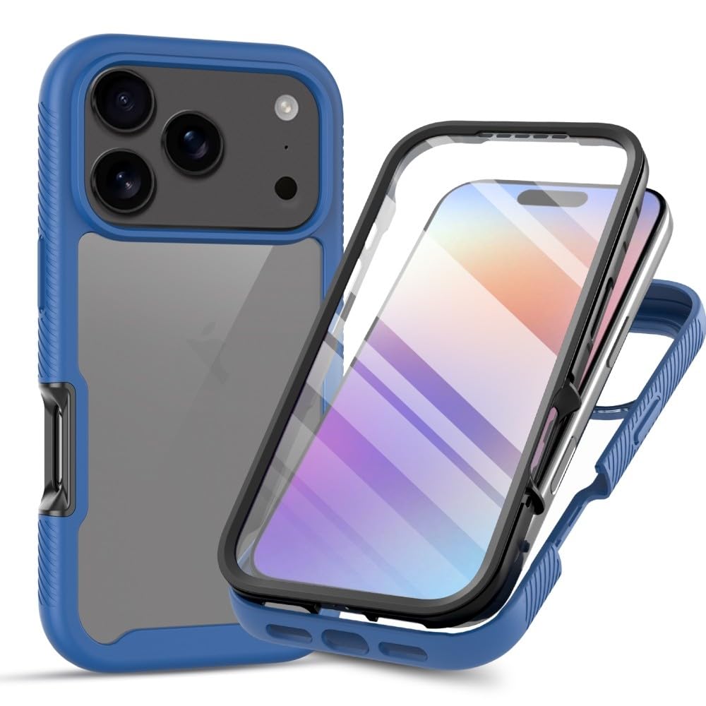 Generic Funda compatible con iPhone 15 Plus (color: azul oscuro) a prueba de golpes, funda rígida transparente con protector de pantalla integrado