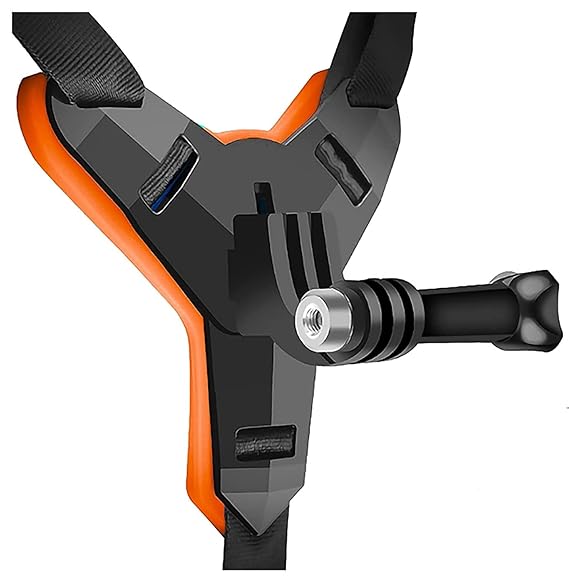BKN New Motorcycle Action Camera Helmet Strap Front Chin Mount Holder for GoPro Hero 10 Hero 9/8/7/6/5 DJI Osmo Action and Most Sports Action Cameras (Orange)