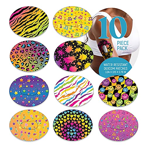 Dexcom Adhesive Mix Design - Adhesive Patches with Split Backing, Easy to Apply x 10 Pack Fluro Mix
