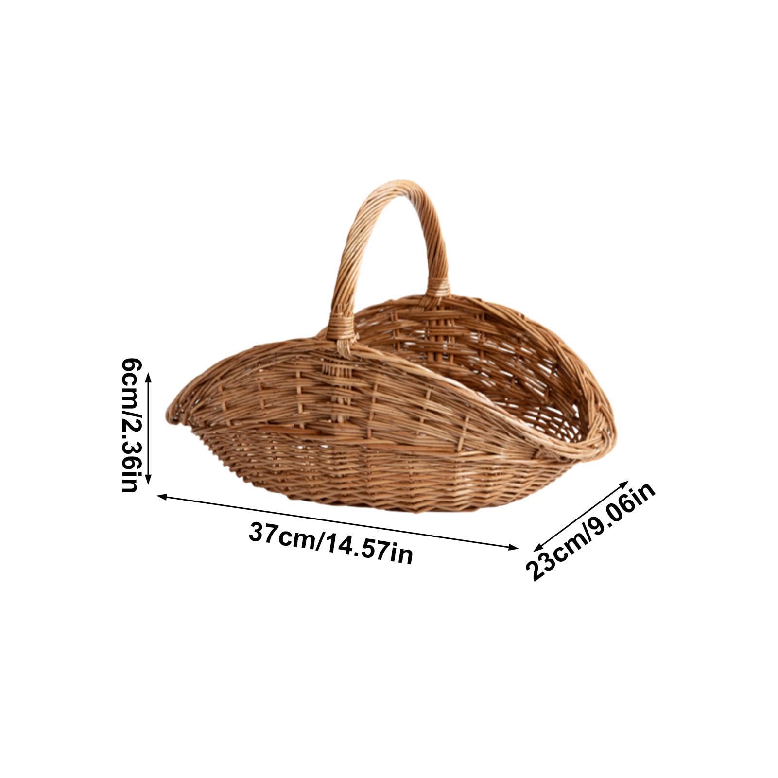 Cesto per frutta, 37 x 23 x 6 cm, ovale, con manico, grandi cestini da portata naturali, per raccogliere verdure, fiori, bancone, decorazione, picnic, cucina, tavolo