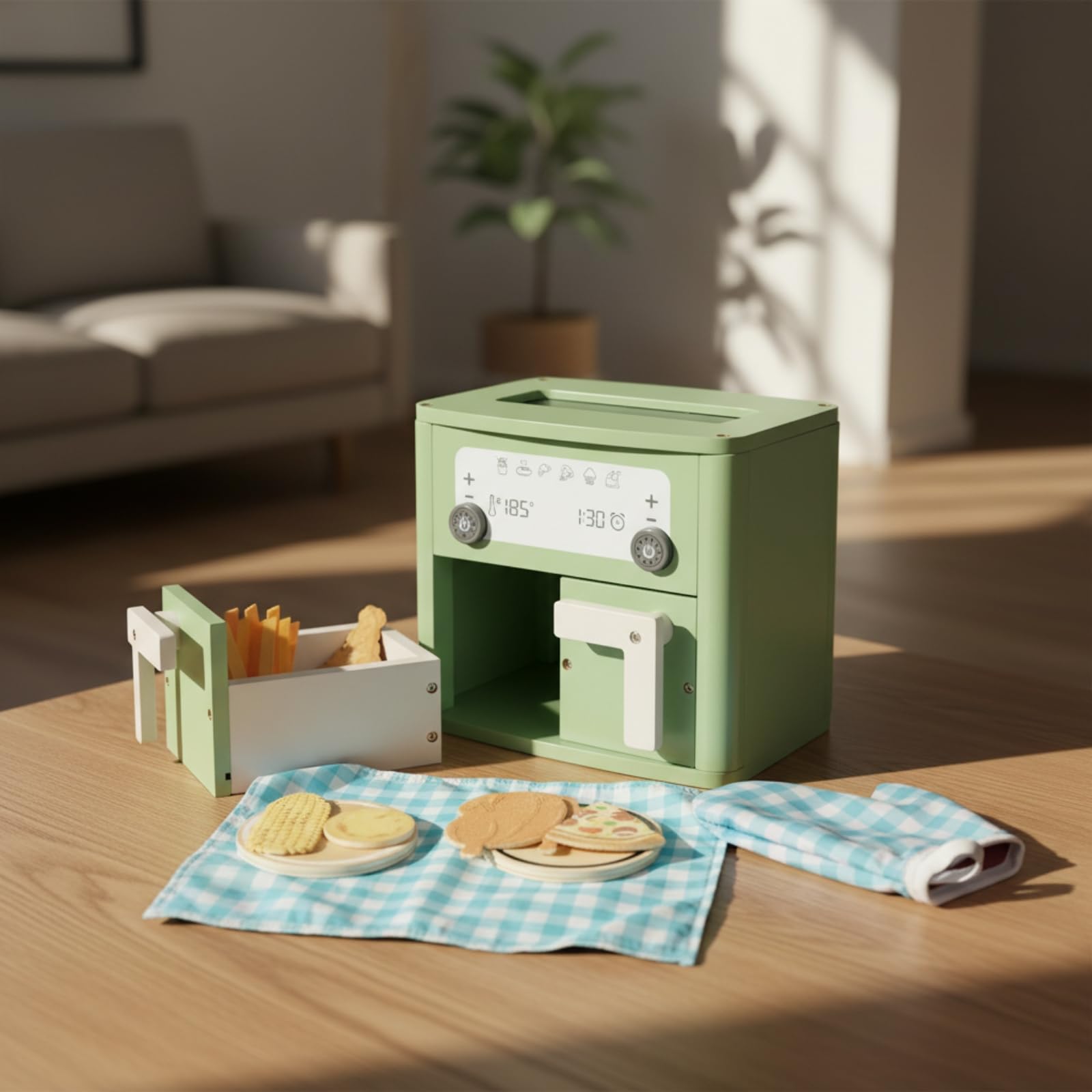Gralara Friteuse à Air Jouet Adapté à Enfants Friteuse sans Jouet Sécurisé Ensemble Cuisine avec Accessoires pour Tout-Petits