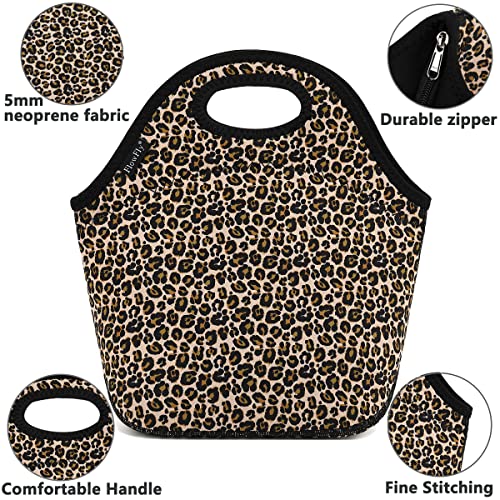 Flowfly Neoprene Kids Lunch Box Insulated Soft Bag Mini Cooler Thermal Meal Tote Kit For Boys, Girls,Men,Women,School,Work, Office, Leopard #TOP1