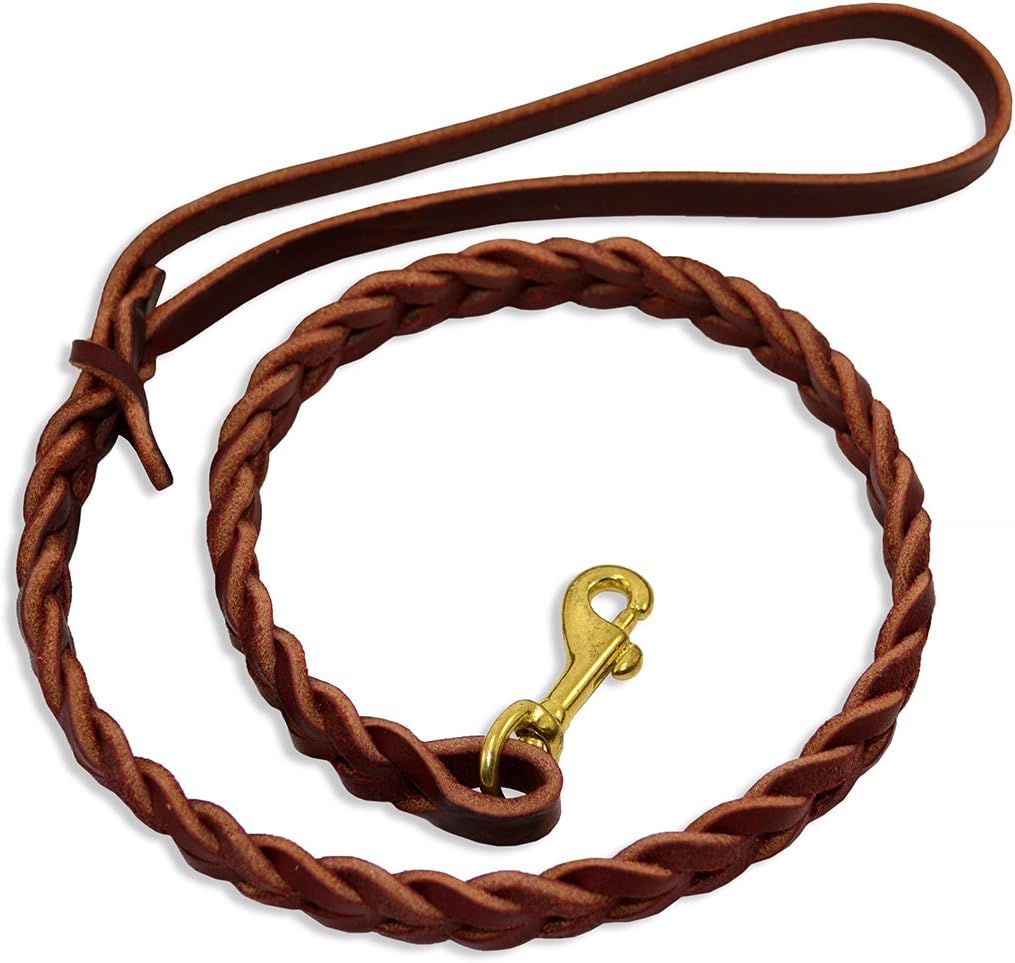 Flat-Braided Leather Dog Leash - Burgundy - 30" X 3/8"