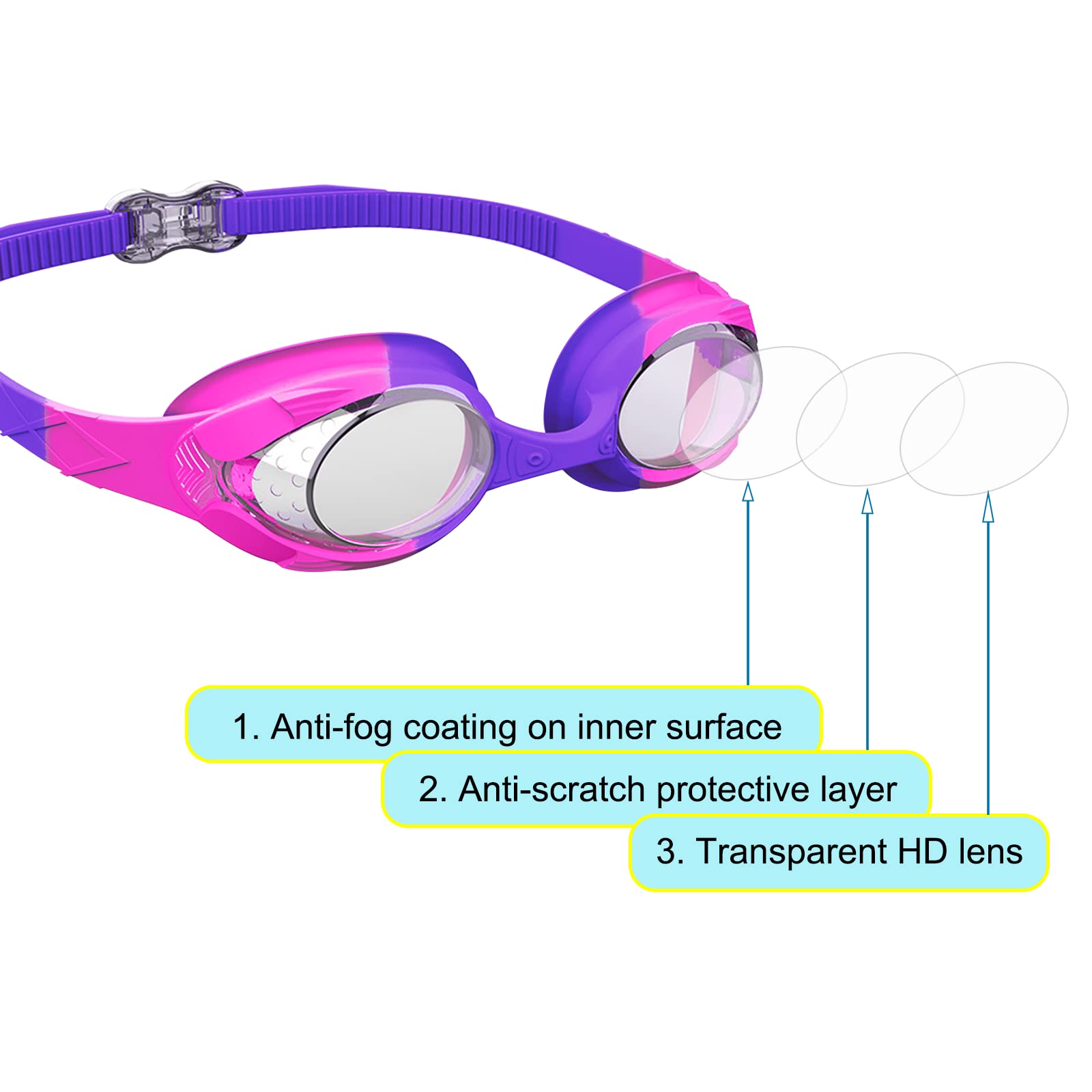 Lunettes De Natation Enfant SWAUSWAUK – Anti-buée, Réglage Rapide, 4-12 Ans, 35g