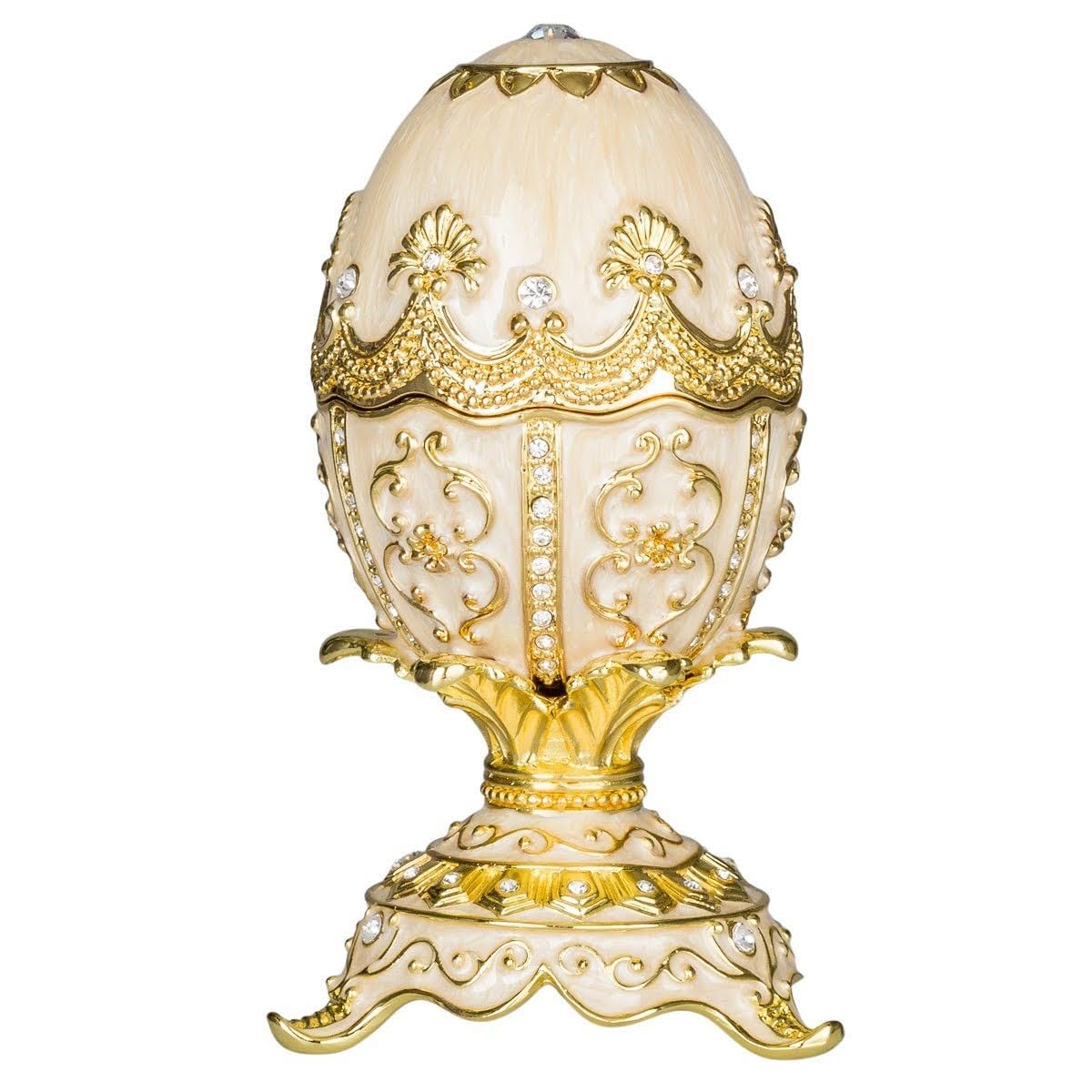 danila-souvenirs Huevo al estilo Fabergé caja de joyería musical con figura de hada 12,5 cm crema