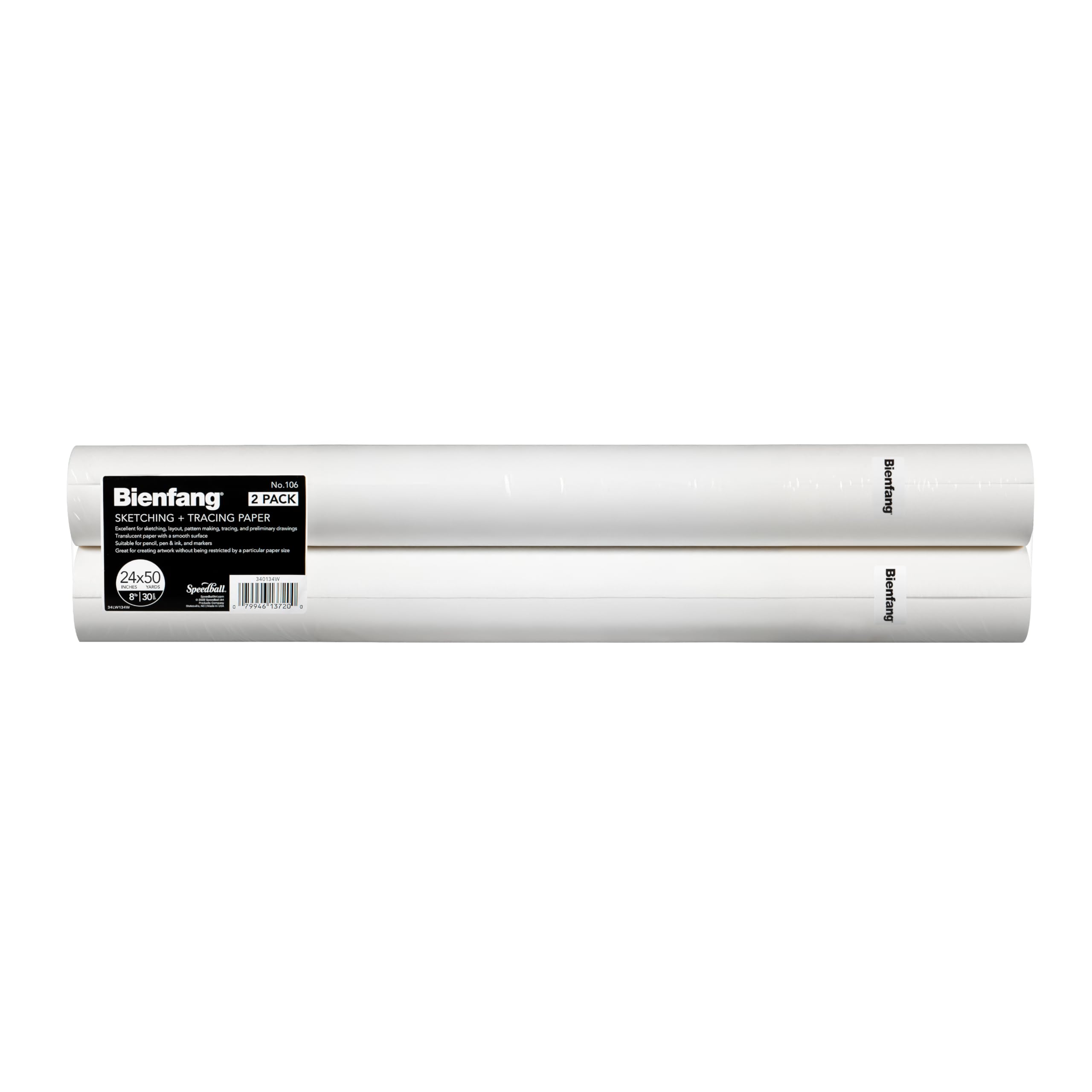 Bienfang Sketching & Tracing Paper Roll, White, 24 Inches x 50 Yards (2-Pack) - for Drawing, Trace, Sketch, Sewing Pattern