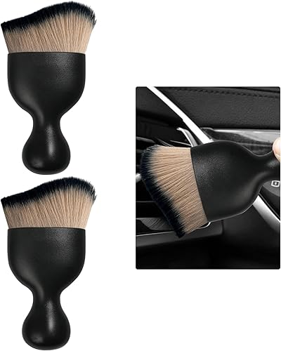 Ziciner 2 cepillos para detalles de automóvil, cerdas suaves curvas, colectores de polvo de eliminación automática, tablero universal del vehículo,