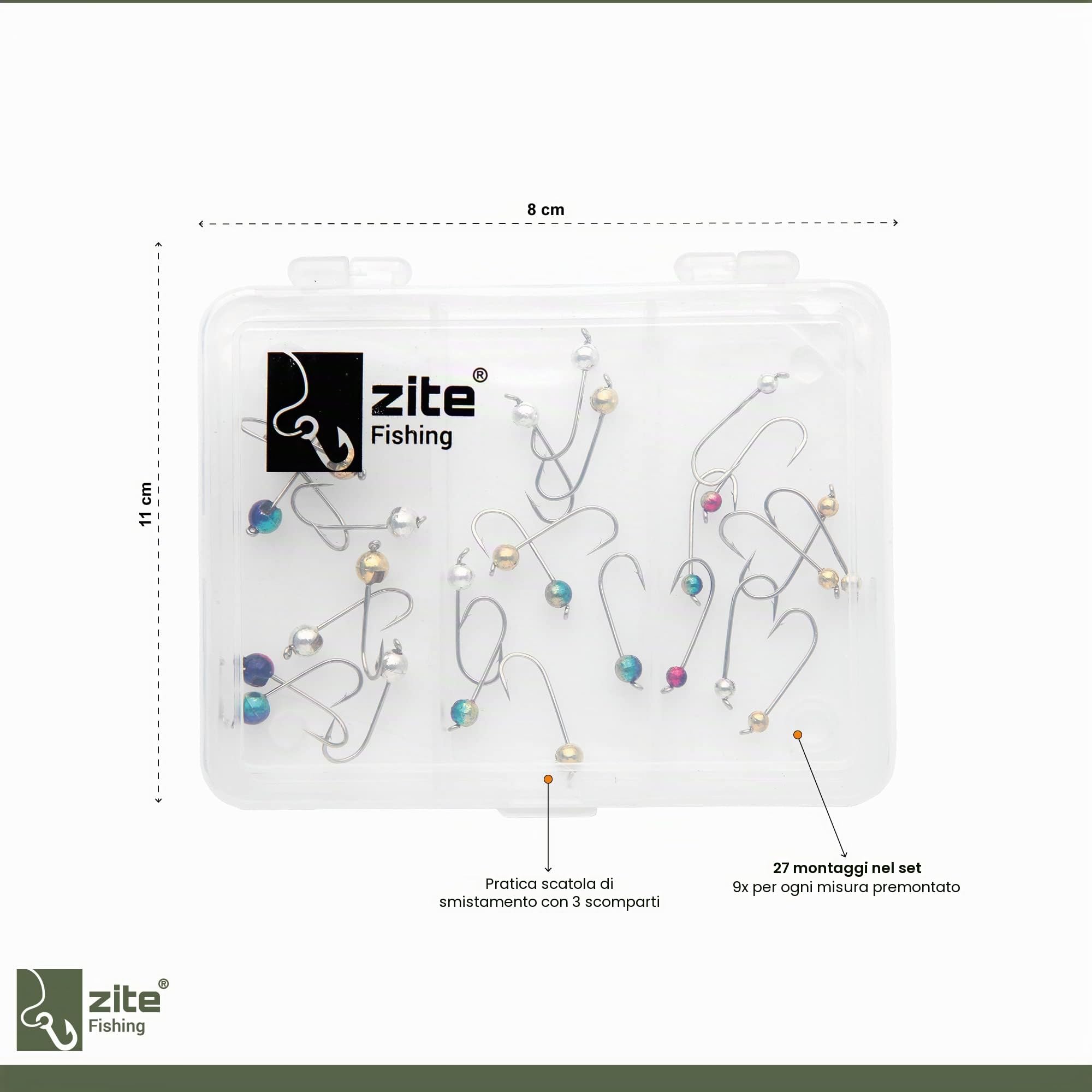 Zite Fishing - Set di micro perle di tungsteno, con ganci per trota, con testa di tungsteno, 0,3 – 1,2 g, 27 pezzi in scatola