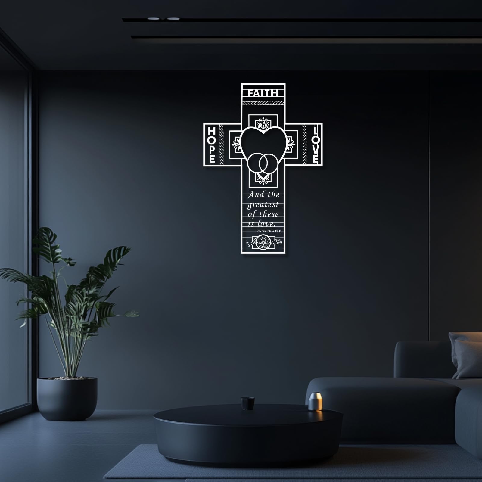 Grande e Spessa Decorazione da Parete in Metallo, Famiglia, Fede, Speranza e Amore, Decorazione da Parete Cristiana in Metallo, Croce per Anniversario di Matrimonio, croci da Parete con Versetto del