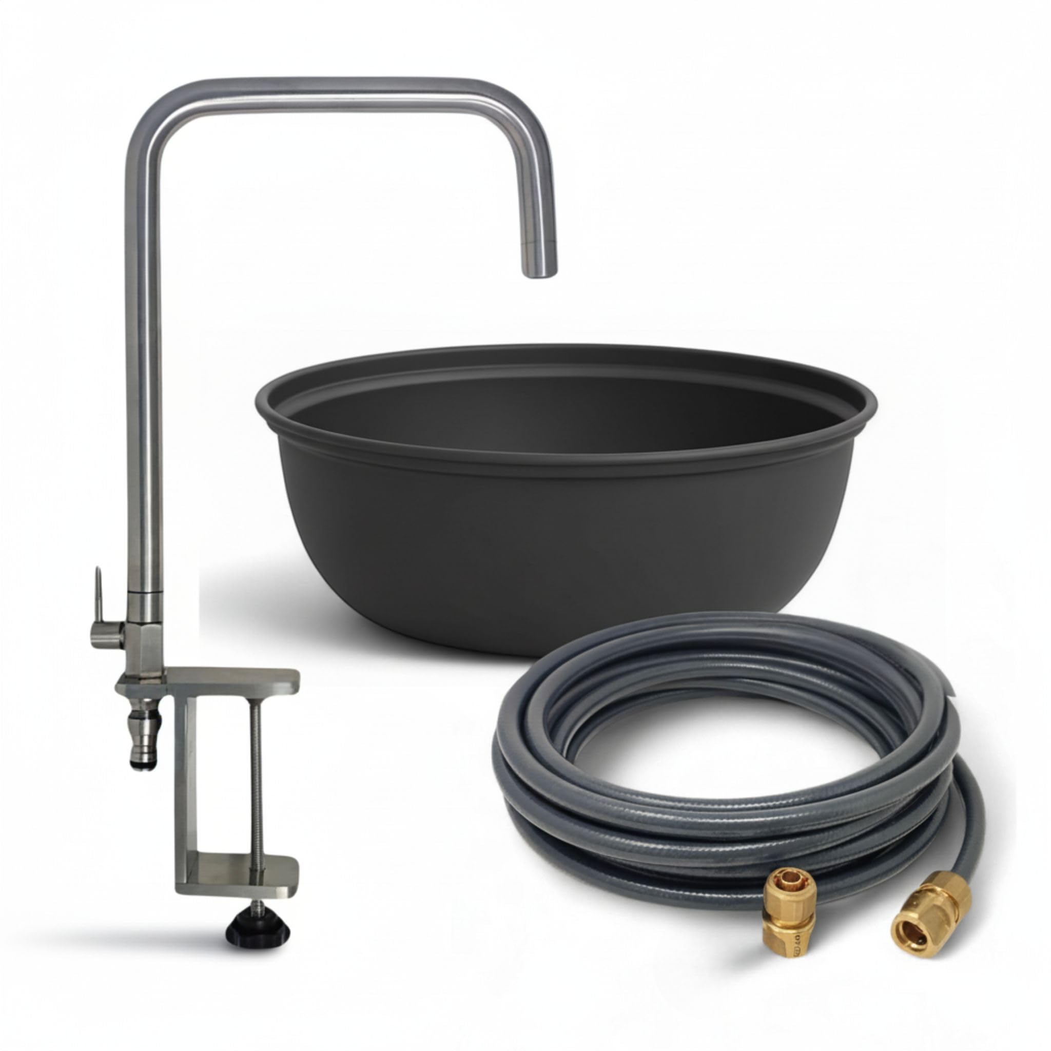 Set da cucina all'aperto Livlig, rubinetto in acciaio inox di alta qualità, tubo dell'acqua potabile e bacinella di lavaggio in metallo, lavandino mobile per giardino, campeggio e cucina all'aperto in