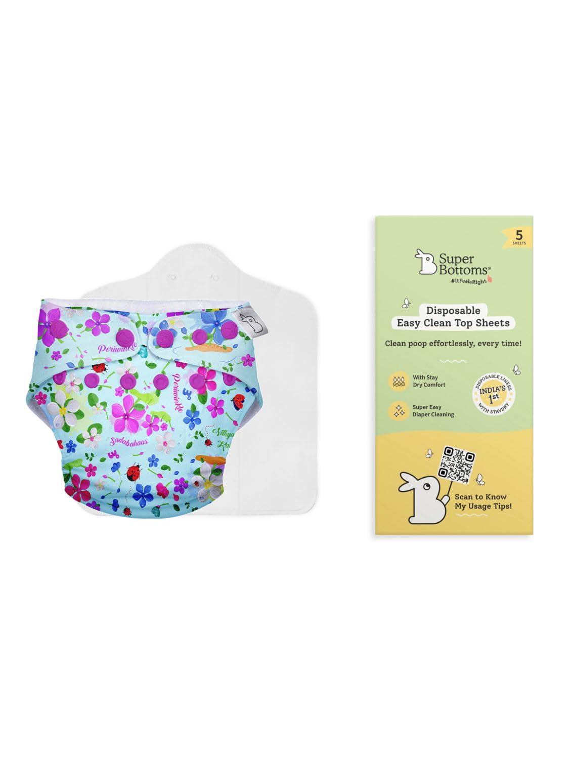 SuperBottoms Freesize UNO Cloth Diaper with Disposable Liners (Pack of 5) | Reusable, Washable Baby Cloth Diaper with Adjustable Fit for Daily Use-image-7