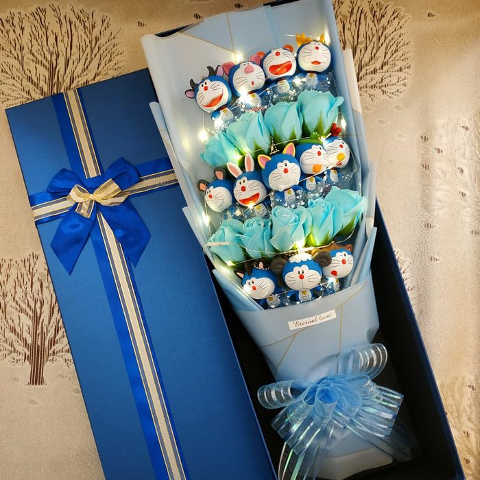 ドラえもん漫画花束 造花 インテリア プレゼント花-blue-36pcs Amazon｜PERRONEオリジナル手作 12の干支 ドラえもん人形の花束 ソープ