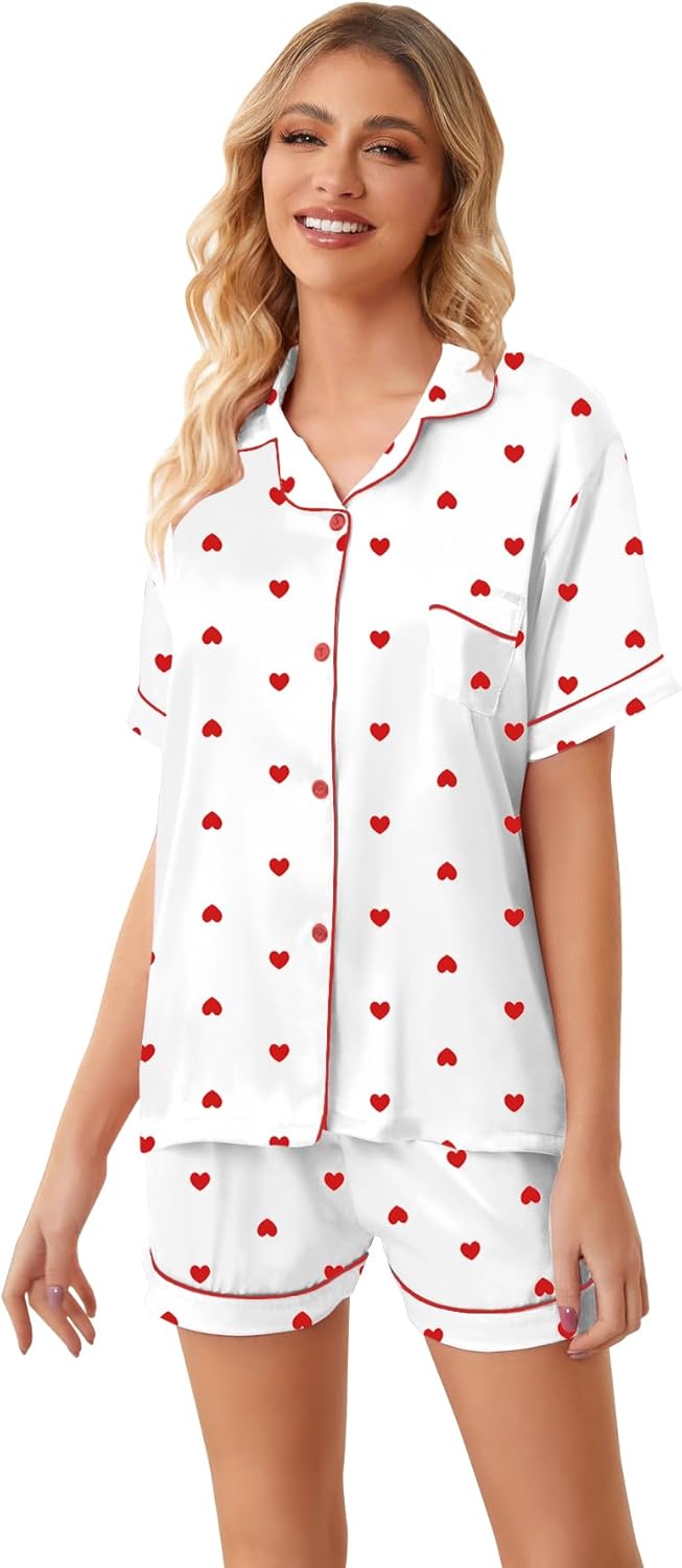 Umeyda Women & Girls Pajamas Set, Soft Satin Lightweight Silk Button-Down Top with Shorts 2 Piece PJS for Mom Boys Kids Gifts - Image 5