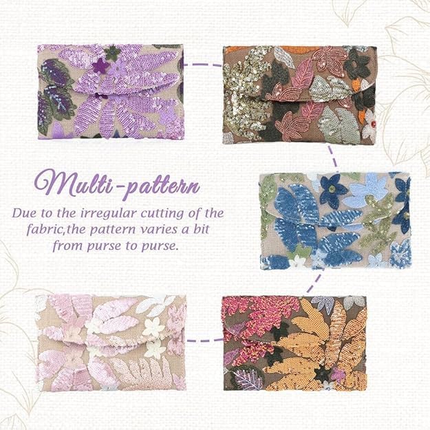 Floral Clutch Purses for Women Summer Embroidery Purses Sequin Unique Beaded Evening Bag Wedding Beach Colorful (Pink) - Image 6