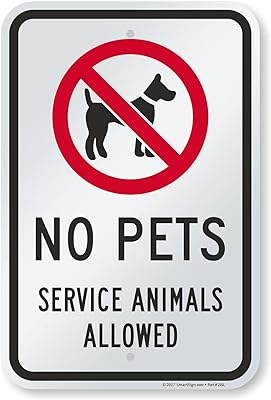 SmartSign 18 x 12 inch “No Pets - Service Animals Allowed†Metal Sign, 63 mil Laminated Rustproof Aluminum, Red, Black and White