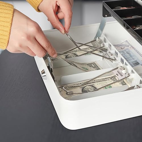 Vista 137 de Jssmst - Caja de efectivo de metal grande con bandeja de dinero,Caja de bloqueo Blanco con cerradura de combinación