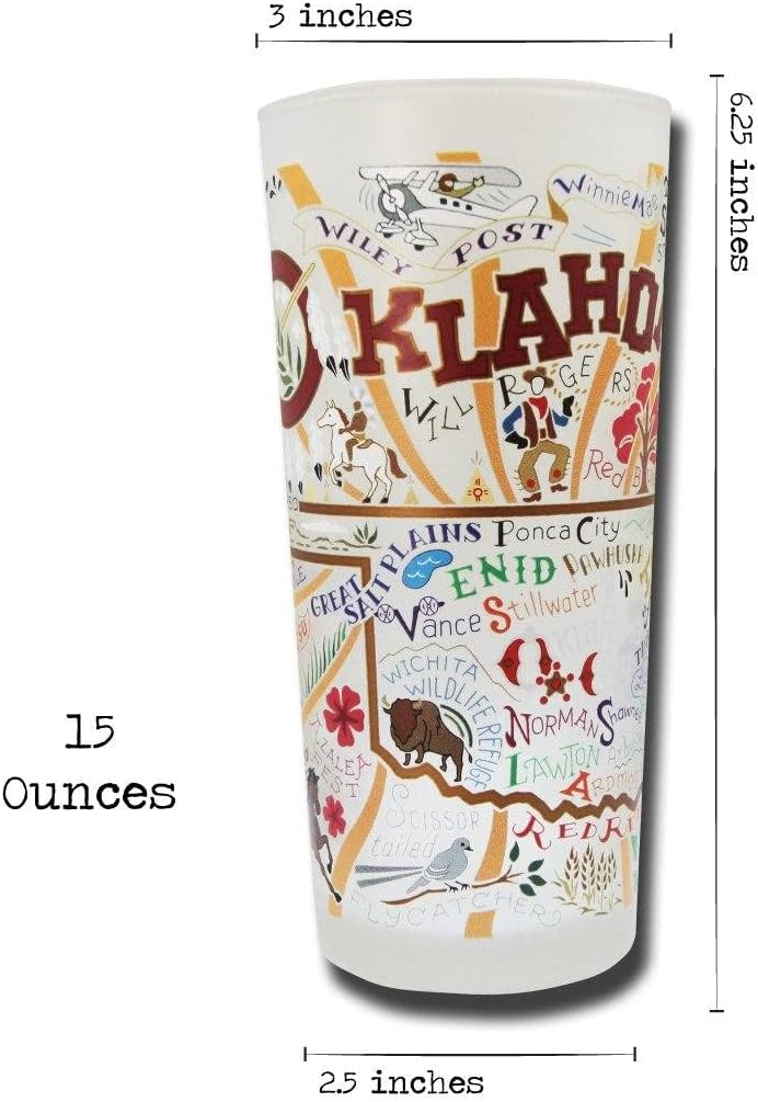 Catstudio Drinking Glass, Oklahoma Frosted Glass Cup for Kitchen, Drinking Glasses, 15oz Dishwasher Safe Tumbler for Oklahoma Lovers