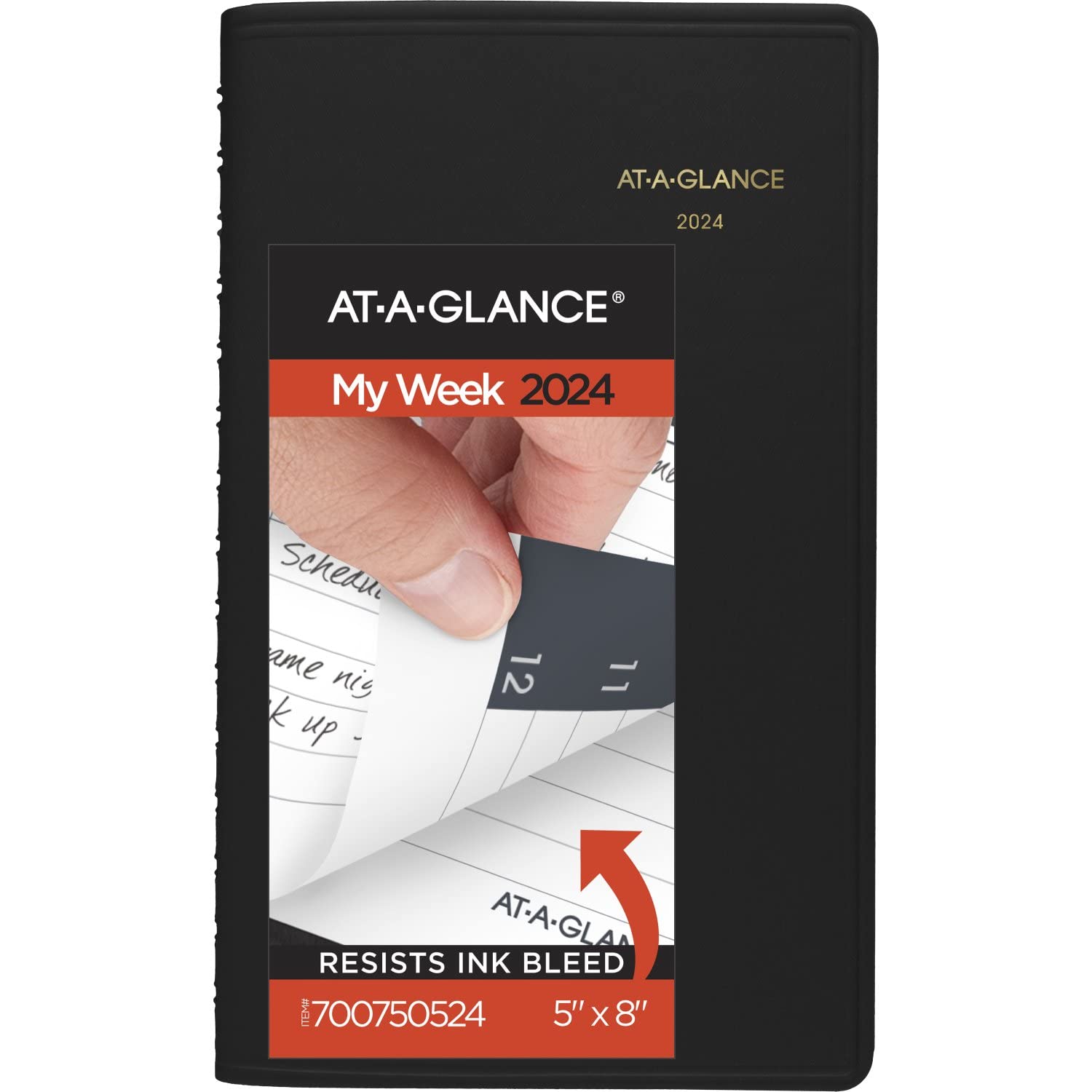 AT-A-GLANCE 2024 tygodniowy planer terminów, 12,7 x 20,3 cm, mały, czarny (700750524)