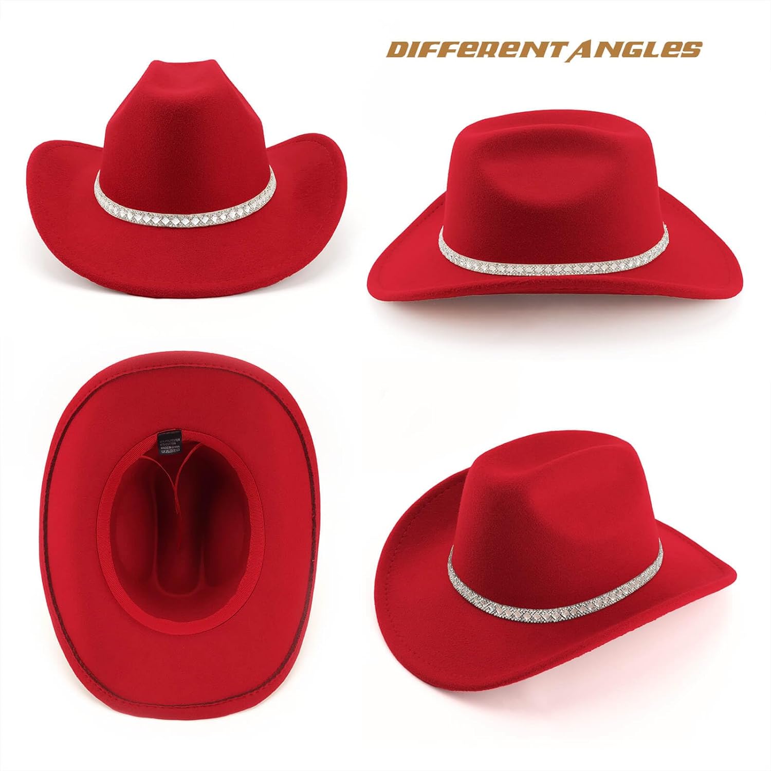 Western Cowboy Hats for Women Classic Felt Wide Brim Fedora Hat with Belt Buckle Retro Panama Hat Unisex Rolled up Cap - Image 7