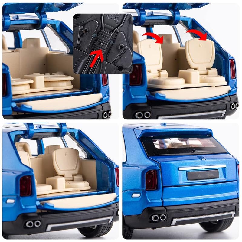 Image of Kids Model 1:24 RR Cullinan Die Cast Metal Car Pull Back Action Opening Doors with Realistic Engine Sound Lights Toy Car Gift for Boys - Blue