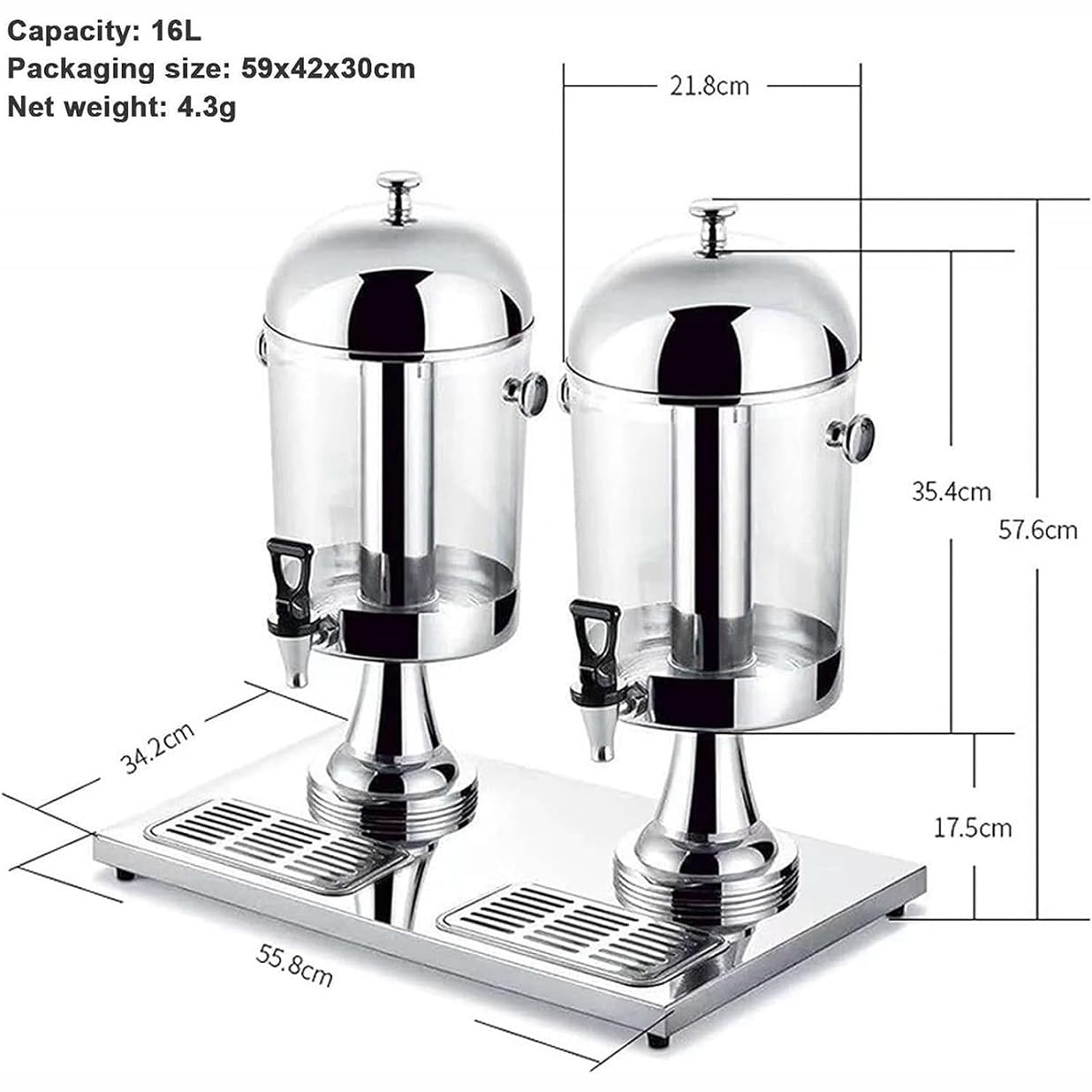 Dispenser per Bevande Succhi,Macchina Commerciale per Succhi Caldi E Freddi 16L/24L,Dispenser per Acqua per Bevande in Acciaio Inos per Succhi Di Tè,Limonata,Caffè Freddo,Cocktail,DoubleHead16L-Gold