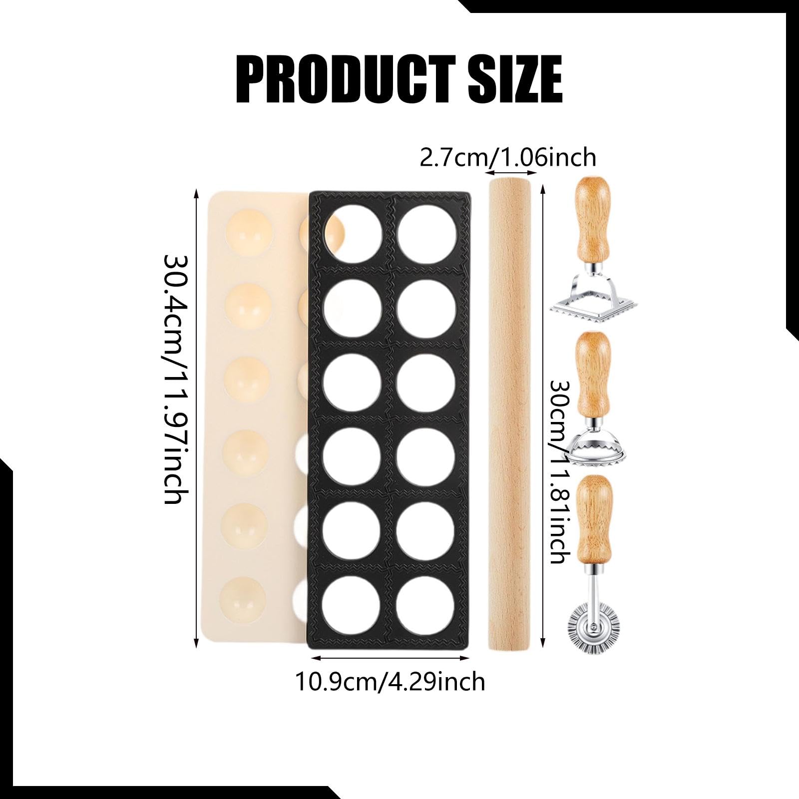 Juego de 5 Piezas para Hacer Ravioles, de Ravioles Y Herramienta para Pasta con Accesorios: émbolo, Rueda Y Rodillo de Madera. Ideal para El, Negro, Individual