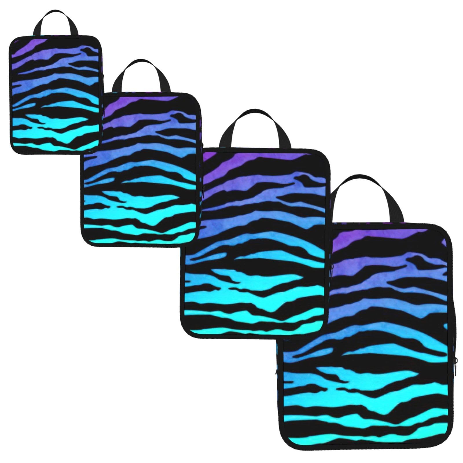 Purple Blue Green Camouflage Zebra Stripes Print 4 Set Compression Packing Cubes for Suitcases,Expandable Storage Bag Organizers