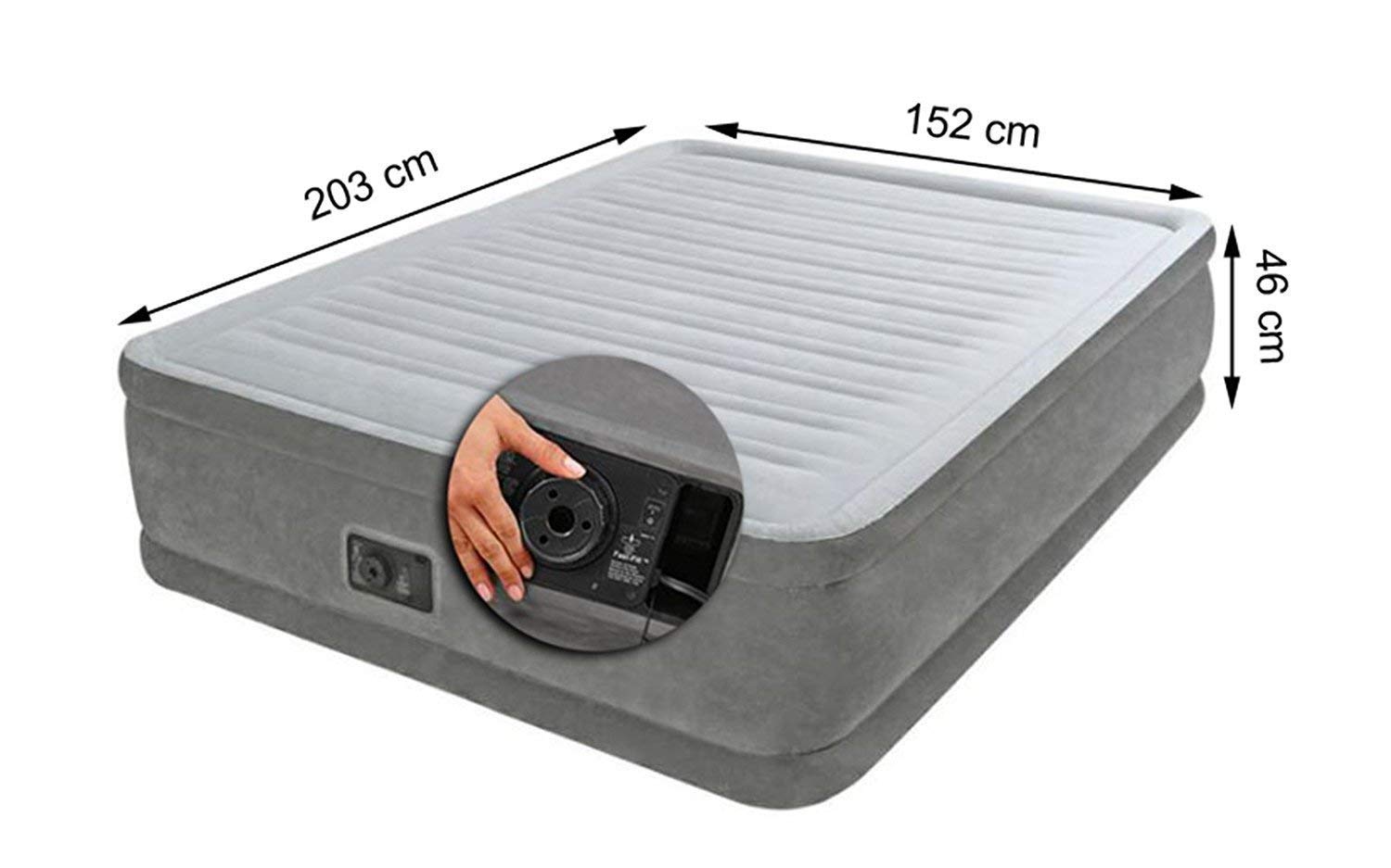 Intex Luftbett Comfort Airbed Kit Queen, 230 V inklusive eingebauter Luftpumpe, 152 x 203 x 46 cm 64414