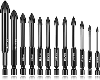 12 Pieces Glass Concrete Drill Bit Set Masonry Drill Bits for Brick, Tile, Plastic and Wood, Tungsten Carbide Tip for Wall Mirror and Ceramic Tile on Concrete and Brick Wall 3-12Mm (Black,3-12 Mm)