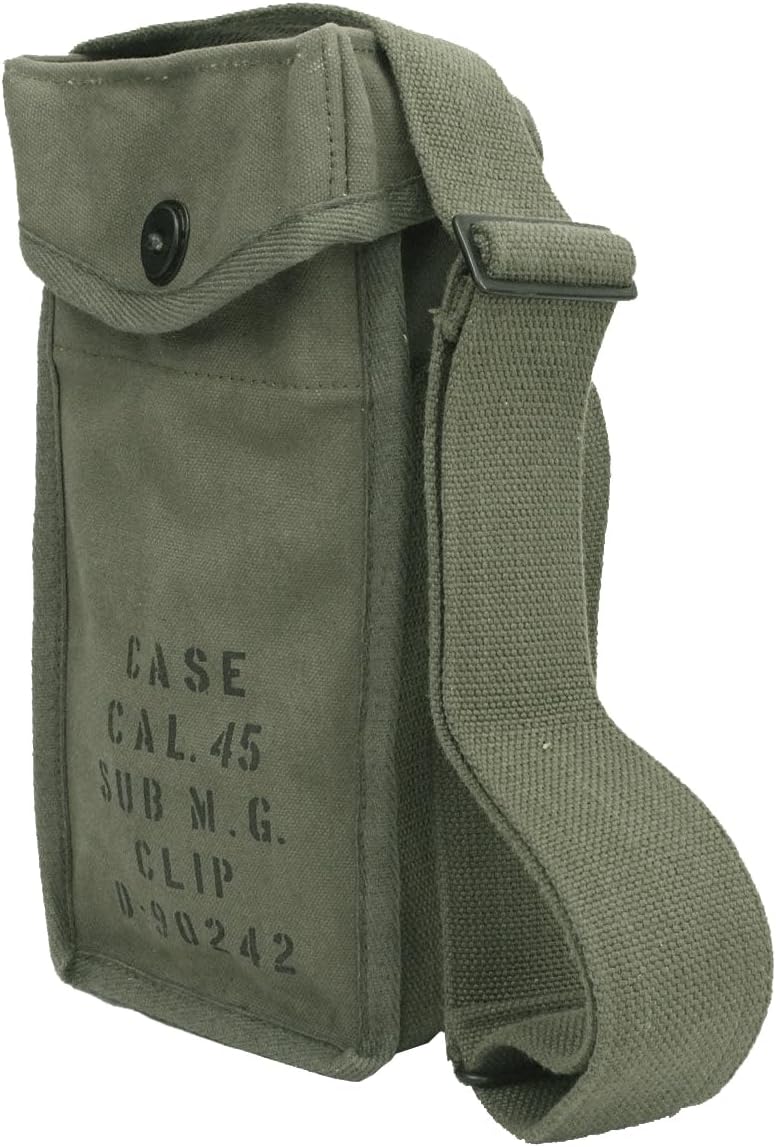 CALYX Reproduction U.S. WWII .45cal M3/M3A1 Grease Gun or Thompson Magazine Carry Case Pouch- OD Green Canvas Ammo Pouch