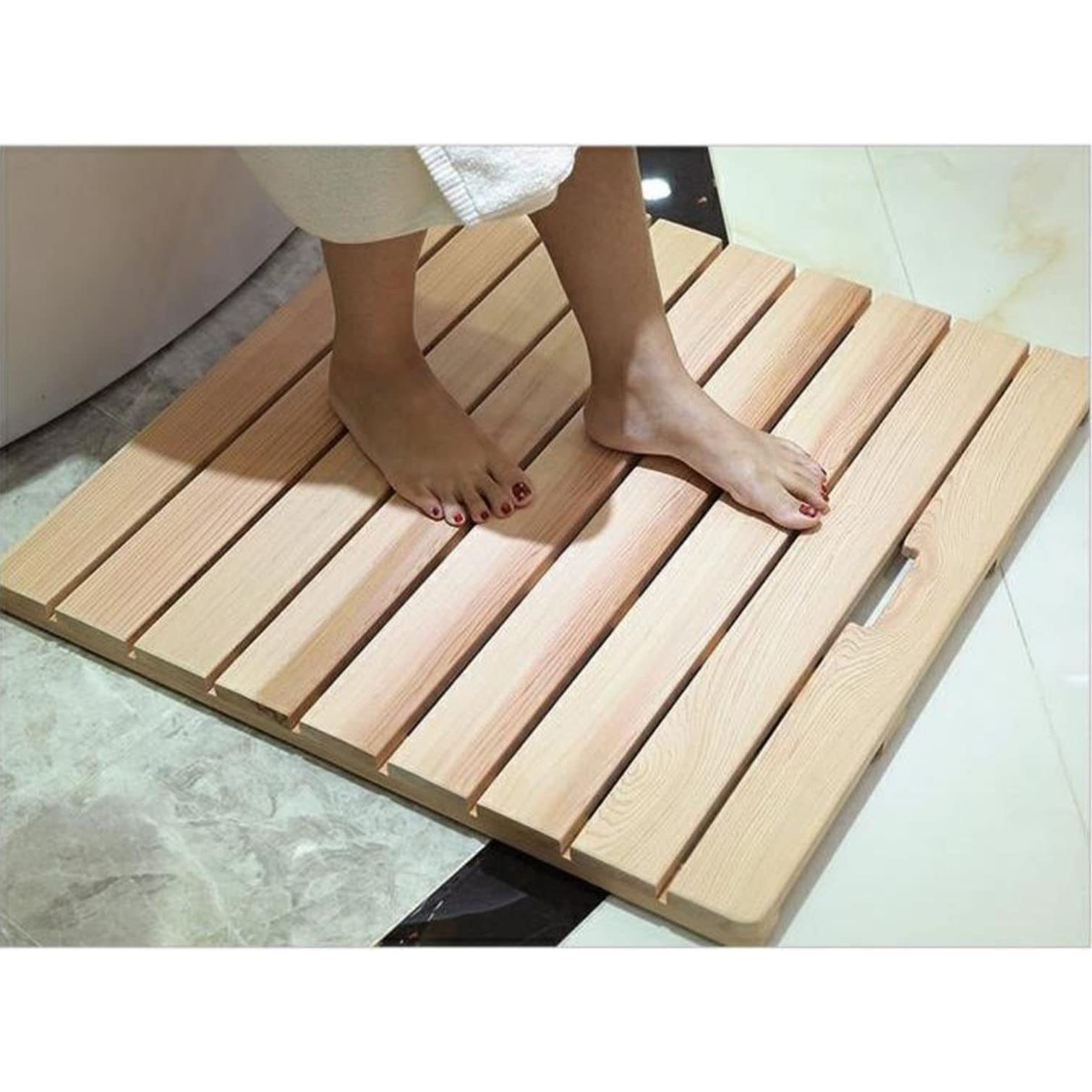 Tapis de Bain de Douche en Bois Naturel,Tapis Salle de Bain,Caillebotis Douche Bois,Antidérapant Sol Tapis,Tapis de Douche pour Intérieur ou Extérieur,Facile à Nettoyer (65 * 90cm,Light Color)