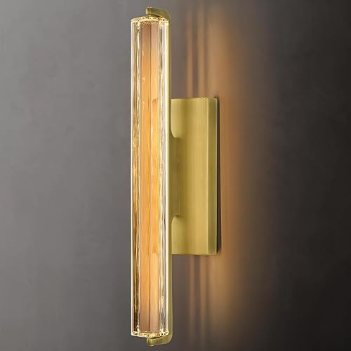 Crystal Wall Sconce, 19'' Brass Bathroom Wall Sconce, Modern Single