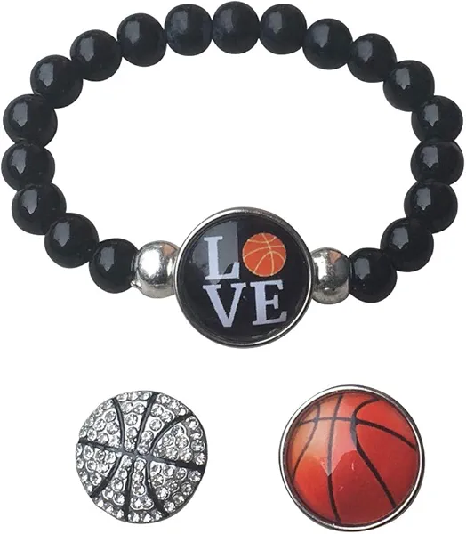 Sportybella - Basketball Interchangeable Snap Charm Bracelet, Beaded Jewelry, Sports Jewelry for Basketball Lovers