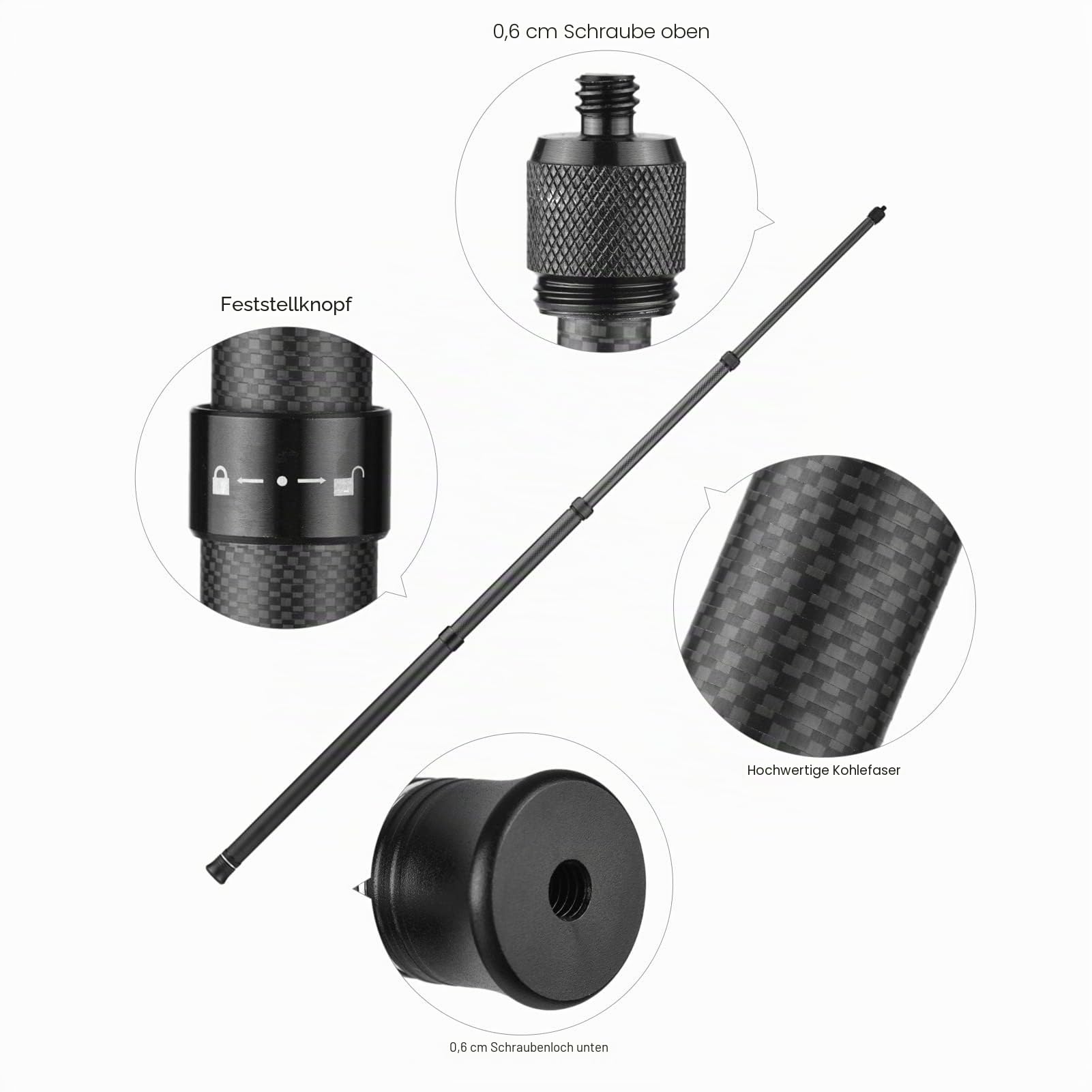 Andoer 3 m Lange verstellbare Kohlefaser-Verlängerungsstange mit 1/4-Zoll-Schraube für Insta360 One X/One X2/One R Panoramakamera