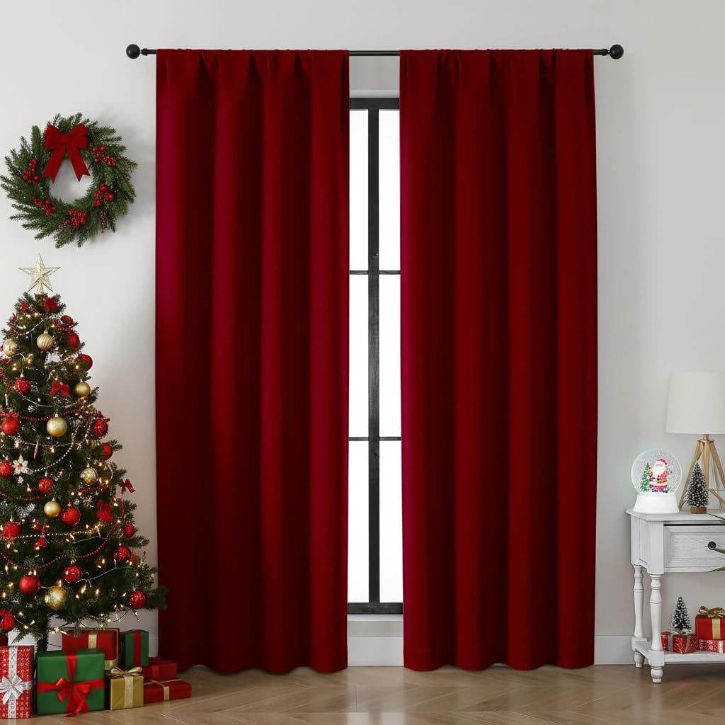 Simplebrand Ava Red Blackout Curtains for Bedroom 84 Inch Length 2 Panels Set, Solid Thermal Insulated Privacy Nursery Window Treatment Curtains Blackout Drapes, W40 x L84 Inch, Red โ image 1