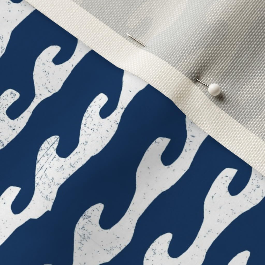 Spoonflower Fabric - Surf White Navy Water Ocean Waves Summer Nautical Wave Sea Blue Printed on Upholstery Velvet Fabric Fat Quarter - Upholstery Home Decor Bottomweight Apparel