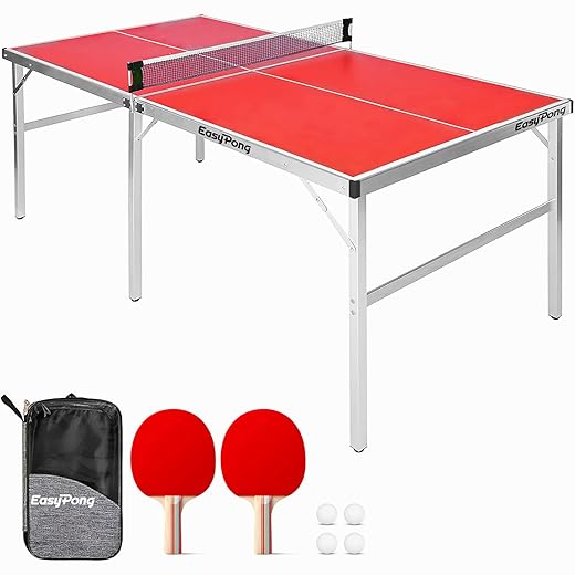 EasyPong® | Ping Pong Table Rood | 182 x 91 cm | Premium Quality | Easy to Transport | Stable | Ideal for Outdoor & Indoor | 2 Bats + 4 Balls | Table Tennis | 100% Fun | OriginalCup®