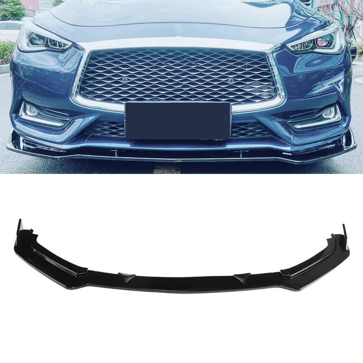 Front Bumper Lip Spoiler Bumper Lip Diffuser Splitter Compatible with Infiniti Q60 2017-2022 (Glossy Black)
