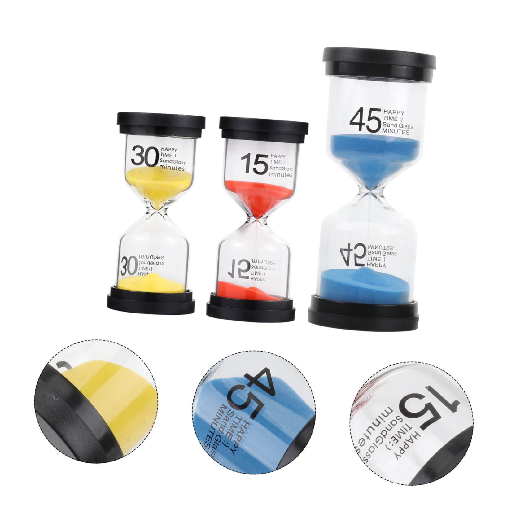 Reloj de Arena 3 Piezas de Escritorio de Vidrio y Plástico para Interiores | Temporizador de Mesa, Juego Infantil, Decoración del Hogar, Uso Diario, Artículo