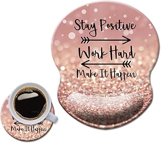 Mouse Pad with Wrist Support, Non Slip Mousepad Wrist Rest for Office, Computer, Laptop & Mac- Durable & Comfortable & Lightweight Ergonomic Support Mouse Mat Glitter Quote