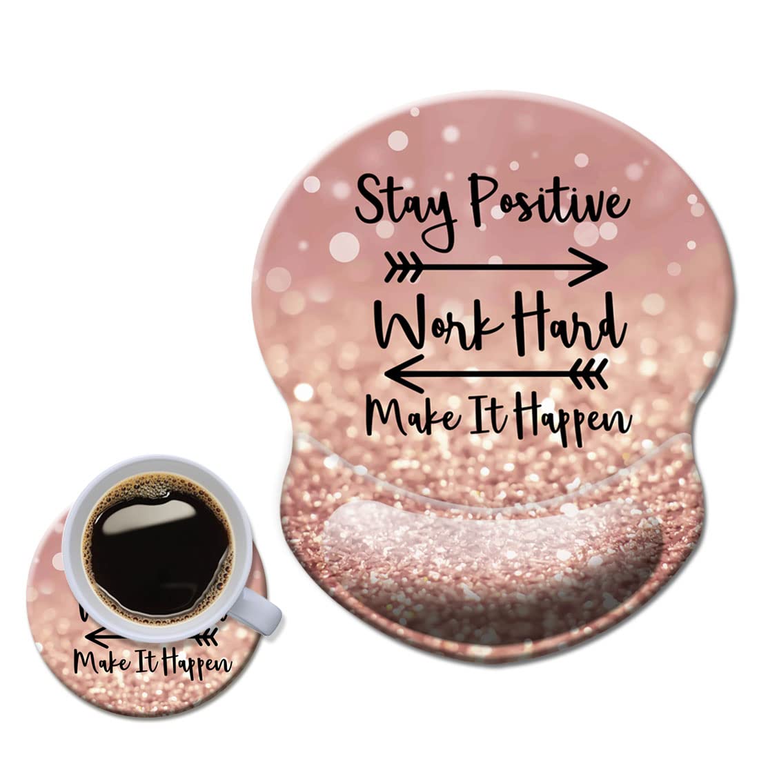 Mouse Pad with Wrist Support, Non Slip Mousepad Wrist Rest for Office, Computer, Laptop & Mac- Durable & Comfortable & Lightweight Ergonomic Support Mouse Mat Glitter Quote