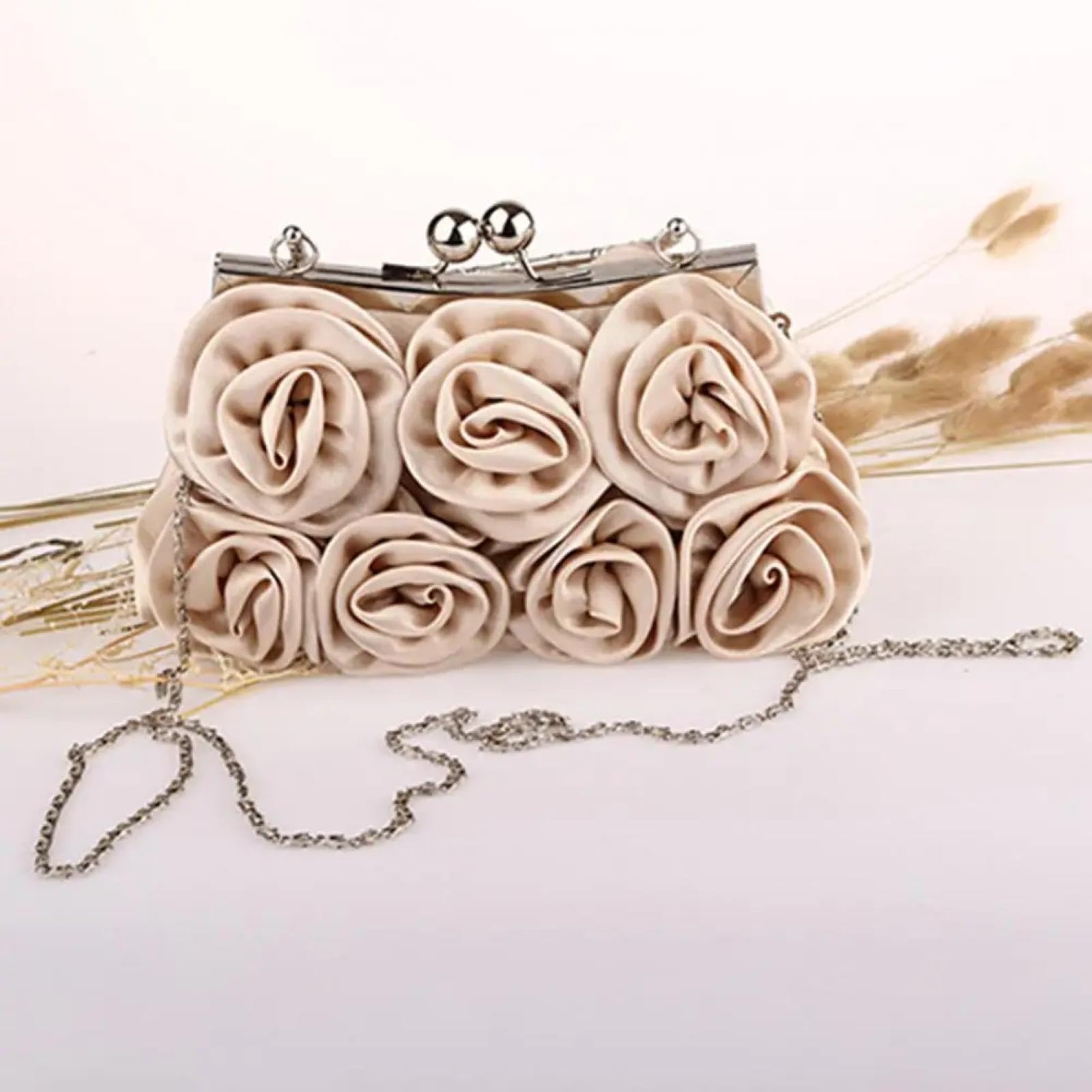Abendtasche Damen Clutch Frauen Abend Tasche Mode Rose Blumenmuster Handtasche Braut Clutch Tasche Für Hochzeit Abend Party Weiß