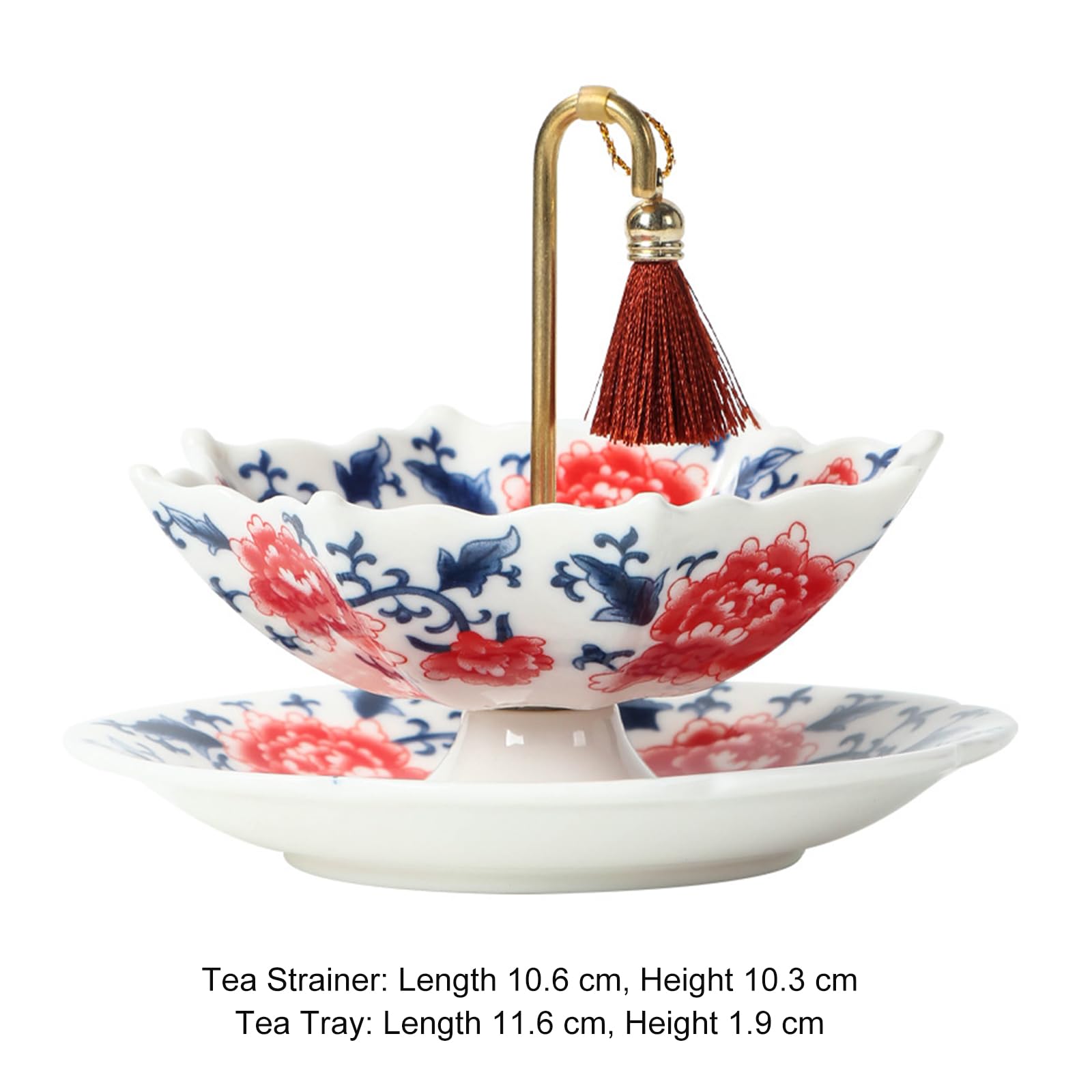 Infuseur à thé en porcelaine délicate, en forme de parapluie, avec support assorti, un chef-d'œuvre de la tradition chinoise bleue et blanche pour une infusion parfaite-Peony Flowers Set-2PCS