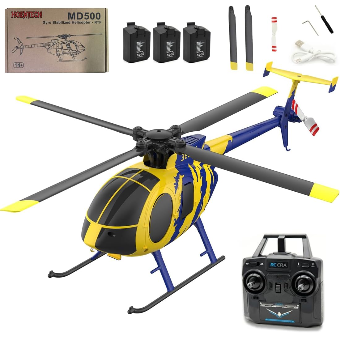 HOENTECH RC ERA C184 MD500 RC Helicopter for Beginners, Gyro & Optical Sensor Stabilized, Easy to Fly 2.4GHz 4CH Flybarless RTF Remote Control