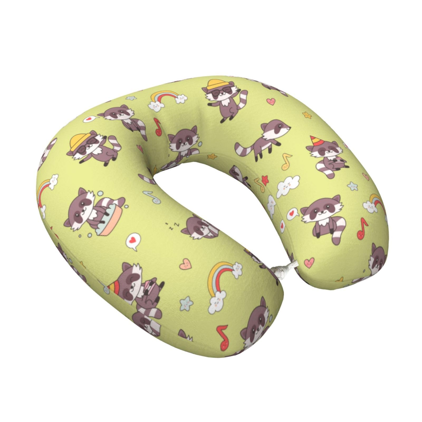 LKYMOH Kawaii Raccoon Cute, Travel Neck Pillow U-Shaped Memory Neck Support Soft Comfortable With Washable Cover For Airplane Car Traveling and Office