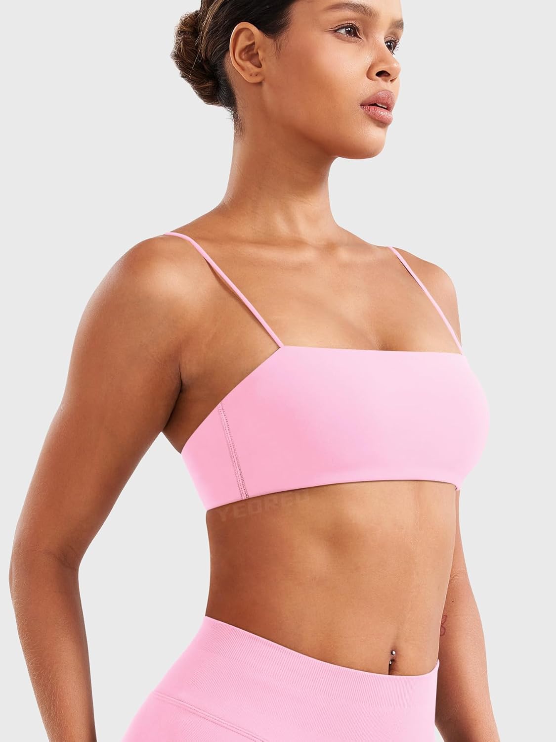 YEOREO Women's Spaghetti Strap Sports Bra Enidy Square Neck Yoga Wireless Low Impact Padded Seamless Cami Crop Top - Image 3