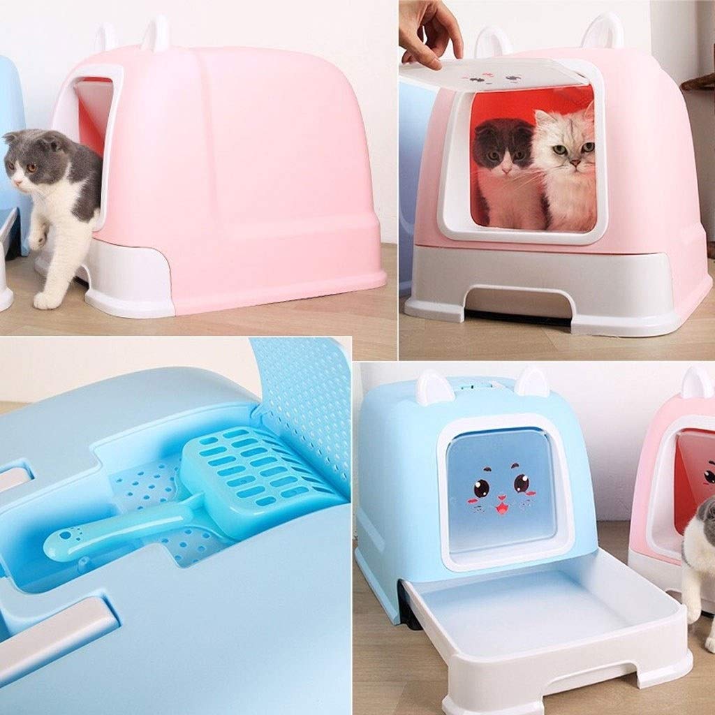 Haustiertoilette Mode Kreativer tragbarer Griff Automatische Katzentoilette Haustier Mülleimer mit Schublade Katzenstreu Katzentoilette Katzentoilette (Farbe: Roze)