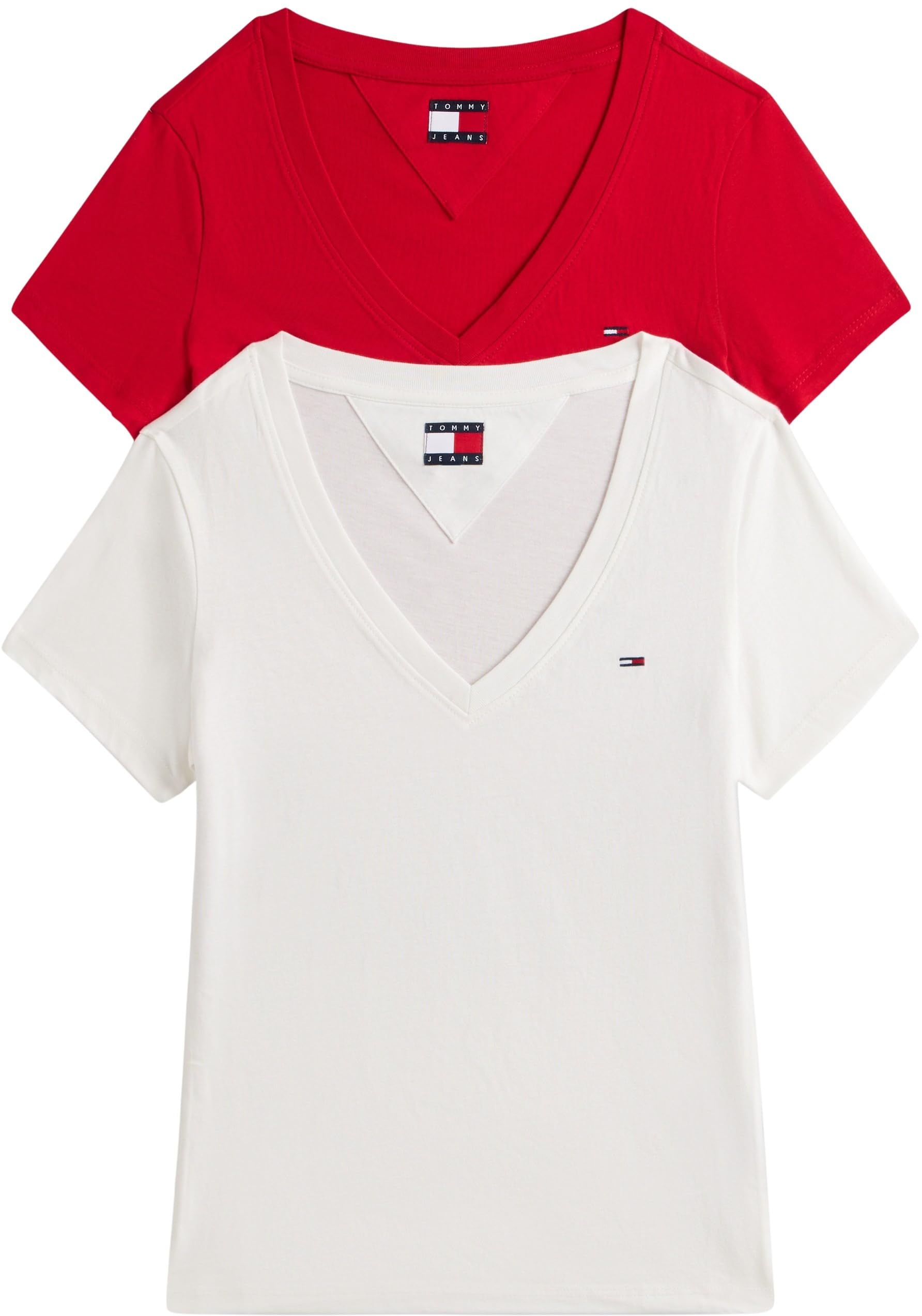 Tommy Jeans Damen 2er Pack T-Shirts Kurzarm mit V-Ausschnitt