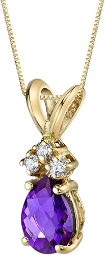 PEORA Colgante de amatista con diamantes genuinos en oro amarillo de 14 quilates, delicado solitario de lágrima, forma de pera, 0.276 x 0.197